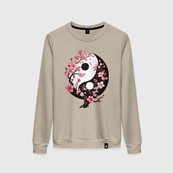 Свитшот хлопковый женский Скура с инь и янь, цвет: миндальный