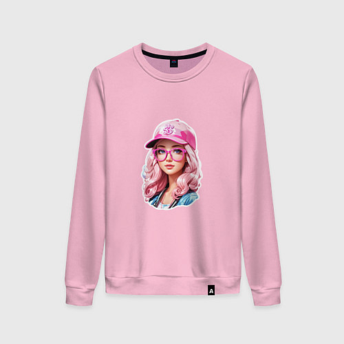 Женский свитшот Барби в кепке / Светло-розовый – фото 1