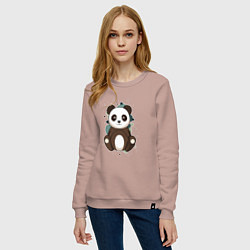 Свитшот хлопковый женский Странная панда, цвет: пыльно-розовый — фото 2