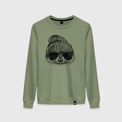 Свитшот хлопковый женский Енот стильный, цвет: авокадо