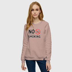 Свитшот хлопковый женский No Smoking, цвет: пыльно-розовый — фото 2