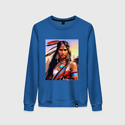 Свитшот хлопковый женский Индейская девушка с племени, цвет: синий