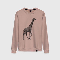 Свитшот хлопковый женский Жираф гуляет, цвет: пыльно-розовый