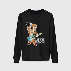 Свитшот хлопковый женский Let s rock Котик рокер, цвет: черный