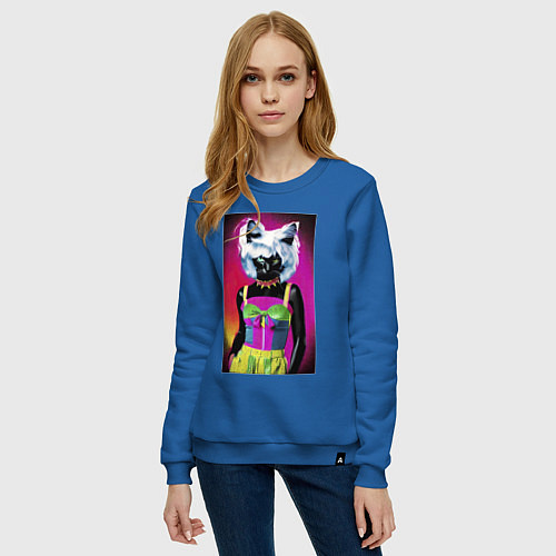 Женский свитшот Cat fashionista - pop art - neural network / Синий – фото 3