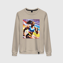 Свитшот хлопковый женский Девушка спринтер, цвет: миндальный