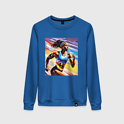 Свитшот хлопковый женский Девушка спринтер, цвет: синий
