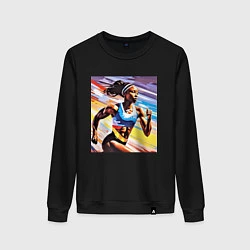 Свитшот хлопковый женский Девушка спринтер, цвет: черный