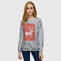 Свитшот хлопковый женский Новогодний олень орнамент вязанный свитер, цвет: меланж — фото 2