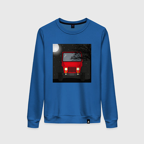 Женский свитшот Красный джип в ночном пейзаже спортивная машина / Синий – фото 1