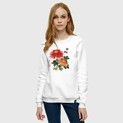 Свитшот хлопковый женский Красные хризантемы, цвет: белый — фото 2