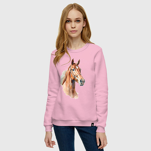 Женский свитшот Акварельная коричневая лошадь / Светло-розовый – фото 3