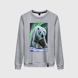 Свитшот хлопковый женский Полярный медведь на снегу, цвет: меланж