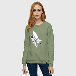 Свитшот хлопковый женский Полёт на ракете, цвет: авокадо — фото 2