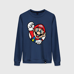 Свитшот хлопковый женский Марио значок классический, цвет: тёмно-синий