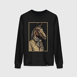 Свитшот хлопковый женский Конь в бежевом пальто, цвет: черный