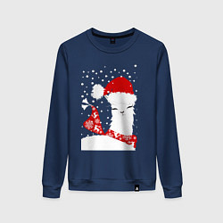 Свитшот хлопковый женский Лама в шапочке и шарфе, цвет: тёмно-синий