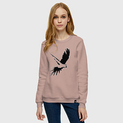 Свитшот хлопковый женский Попугай летит трафарет, цвет: пыльно-розовый — фото 2