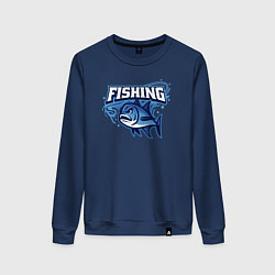 Свитшот хлопковый женский Fishing style, цвет: тёмно-синий