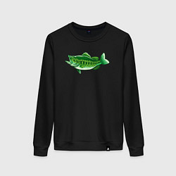 Свитшот хлопковый женский Зелёная рыбка, цвет: черный