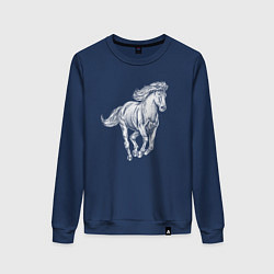 Свитшот хлопковый женский Белая лошадь скачет, цвет: тёмно-синий