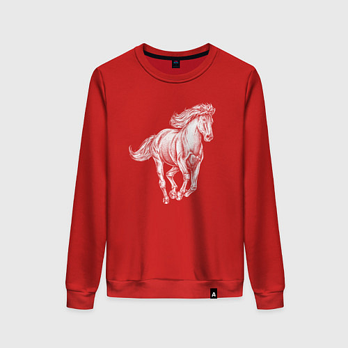 Женский свитшот Белая лошадь скачет / Красный – фото 1
