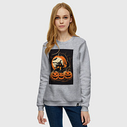 Свитшот хлопковый женский Halloween тыква - джек фонарь, цвет: меланж — фото 2