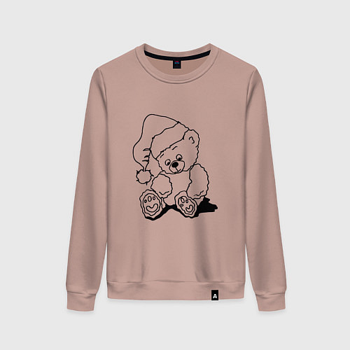 Женский свитшот Мишка игрушечный в колпаке деда Мороза - раскраска / Пыльно-розовый – фото 1