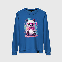 Свитшот хлопковый женский Милая панда в розовых очках и бантике, цвет: синий