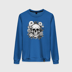 Свитшот хлопковый женский Skull in flowers from napalm 696, цвет: синий