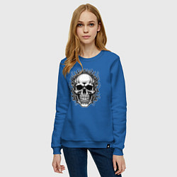 Свитшот хлопковый женский Skull on fire from napalm 696, цвет: синий — фото 2