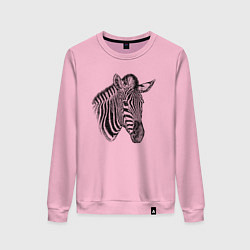 Свитшот хлопковый женский Голова зебры гравюра, цвет: светло-розовый