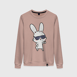 Свитшот хлопковый женский Заяц в очках, цвет: пыльно-розовый