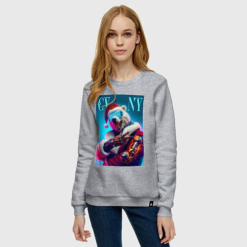 Женский свитшот Cyber new year - bear ai art / Меланж – фото 3