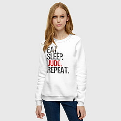 Свитшот хлопковый женский Eat sleep judo repeat, цвет: белый — фото 2