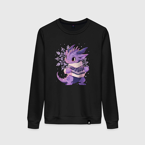 Женский свитшот Фиолетовый дракон в свитере / Черный – фото 1