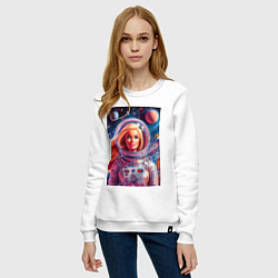 Свитшот хлопковый женский Красавица Барби в космосе - нейросеть, цвет: белый — фото 2