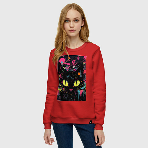 Женский свитшот Кот граффити / Красный – фото 3