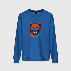 Свитшот хлопковый женский Стильный медвежонок, цвет: синий