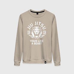 Свитшот хлопковый женский Джиу-джитсу тренируйся как зверь, цвет: миндальный