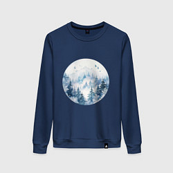 Свитшот хлопковый женский Горы в тумане в круге, цвет: тёмно-синий