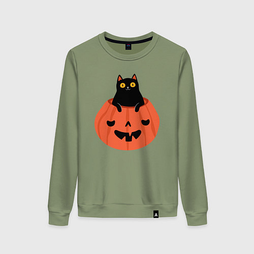 Женский свитшот Котик в тыкве / Авокадо – фото 1