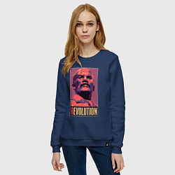 Свитшот хлопковый женский Lenin revolution, цвет: тёмно-синий — фото 2
