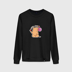 Свитшот хлопковый женский Капибара: миру мир, цвет: черный