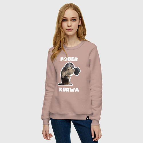 Женский свитшот Bobr kurwa with hat / Пыльно-розовый – фото 3