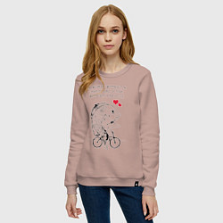 Свитшот хлопковый женский Рыбка феминиска на велосипеде, цвет: пыльно-розовый — фото 2