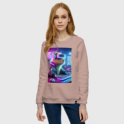 Свитшот хлопковый женский Капибара игроман - неоновое свечение, цвет: пыльно-розовый — фото 2