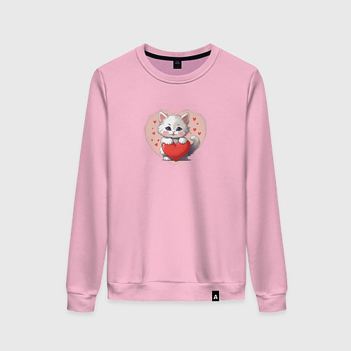 Женский свитшот Мультяшный котенок и сердечко / Светло-розовый – фото 1