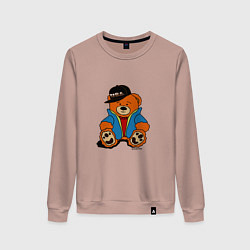 Свитшот хлопковый женский Мишка Марат в куртке, цвет: пыльно-розовый