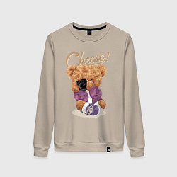Свитшот хлопковый женский Плюшевый медвежонок фотограф, цвет: миндальный